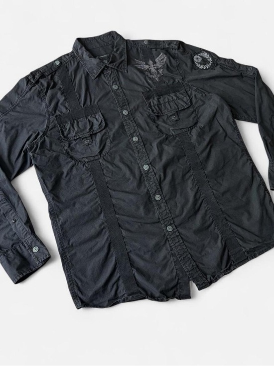 INC International Concepts Long Sleeve Snap Button Up Size XL Black Skull Grunge - Picture 3 of 11